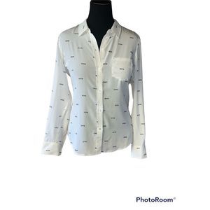 Anthropologie Rails 100% silk button up blouse shirt sz medium glasses print